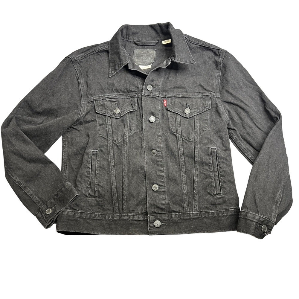 Levis Premium Black Denim Trucker Jacket Womens Small Cotton‎ Jean